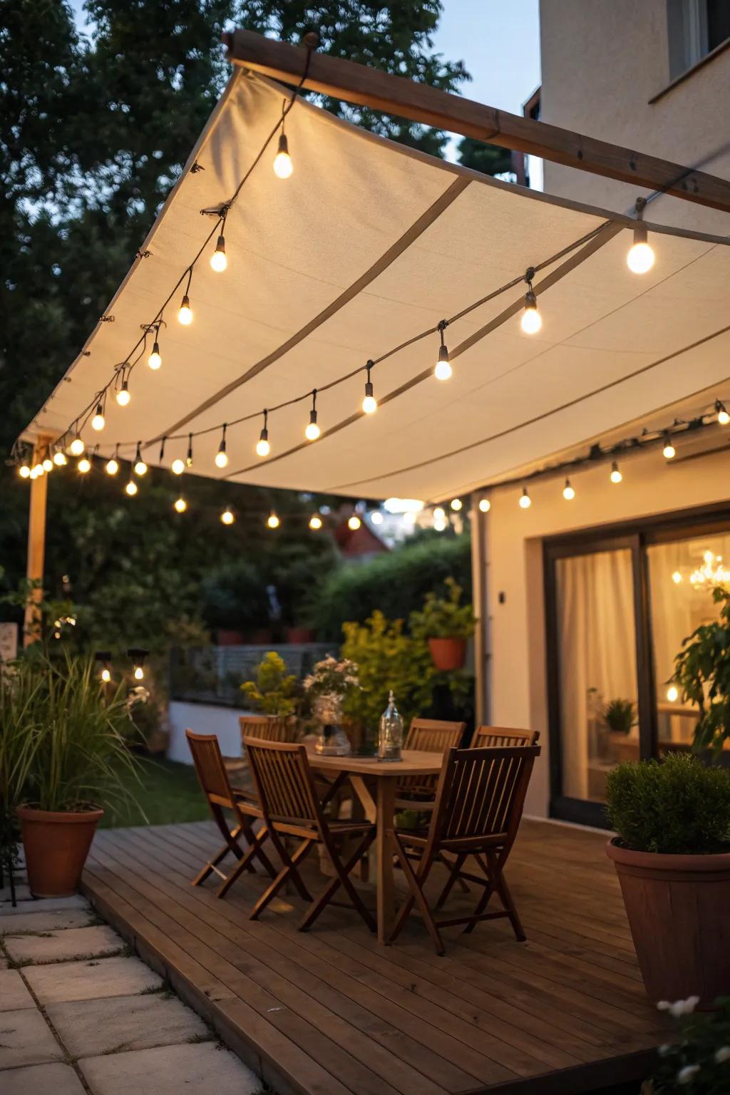 Built-in lighting in canvas covers creates a peaceful mood.