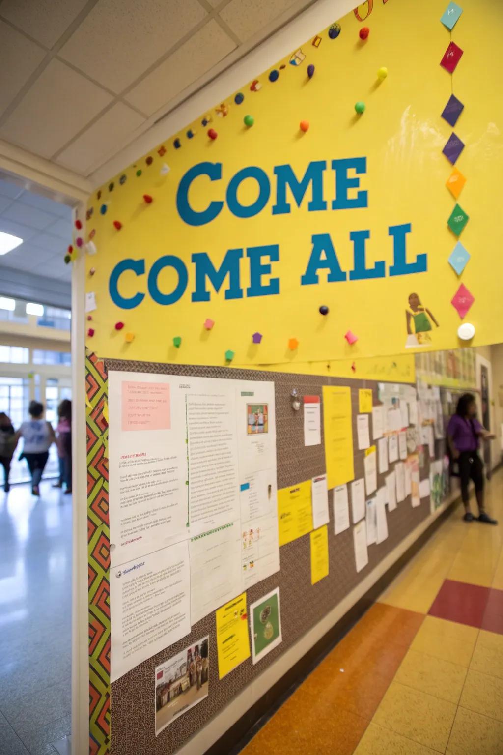 A welcoming message establishes a friendly and inviting celebration theme.