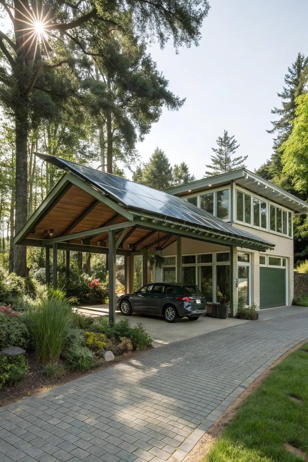 A solar-enhanced carport featuring groundbreaking energy solutions.