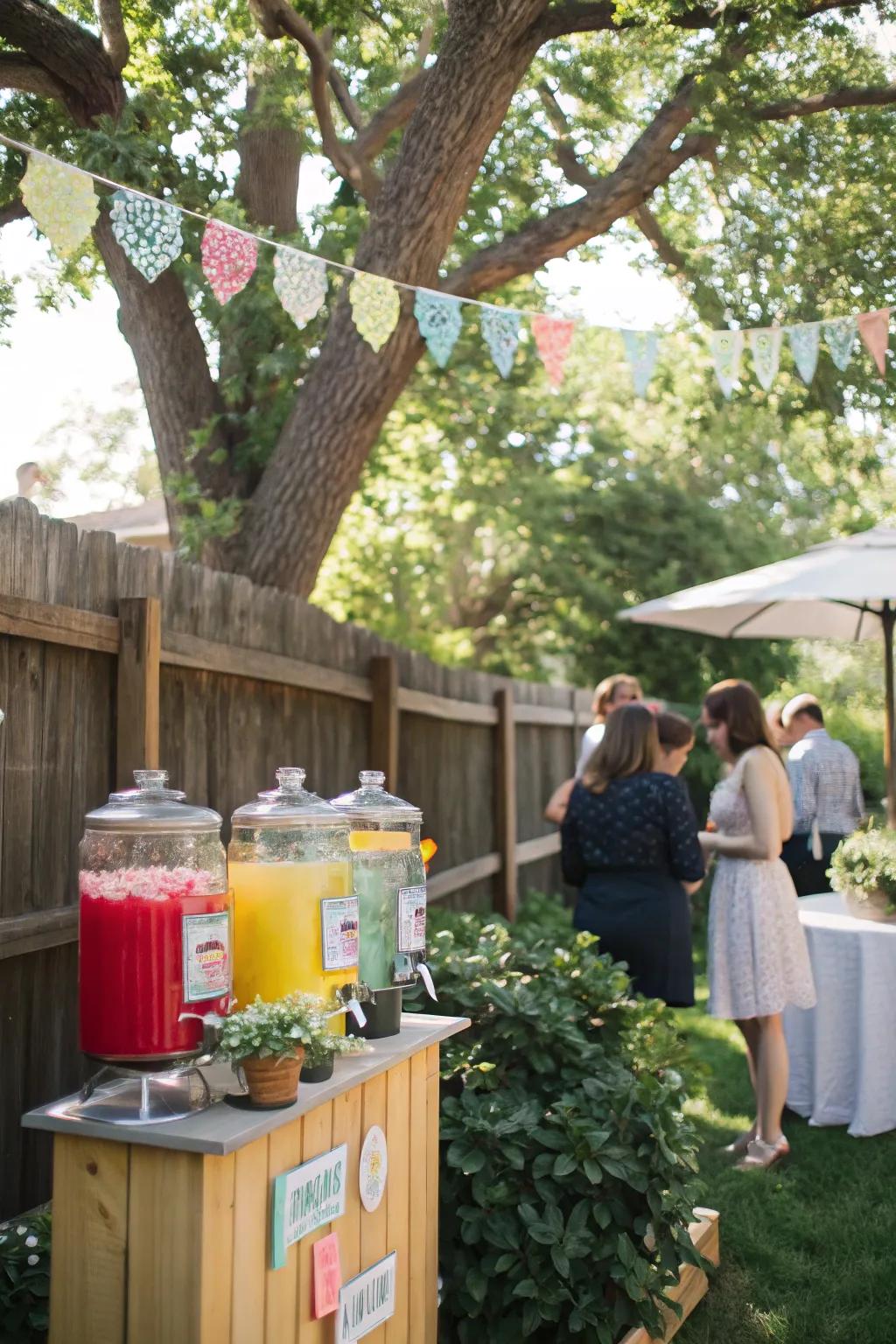 A self-serve drink station welcomes guests to refresh and mingle.