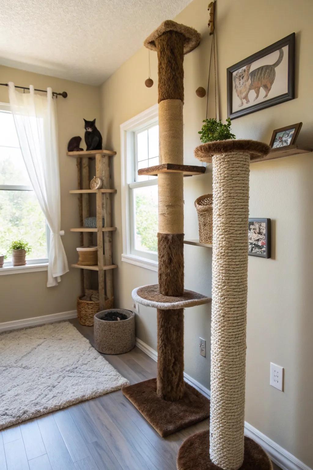 Ascent columns deliver a playful and functional scratching zone.