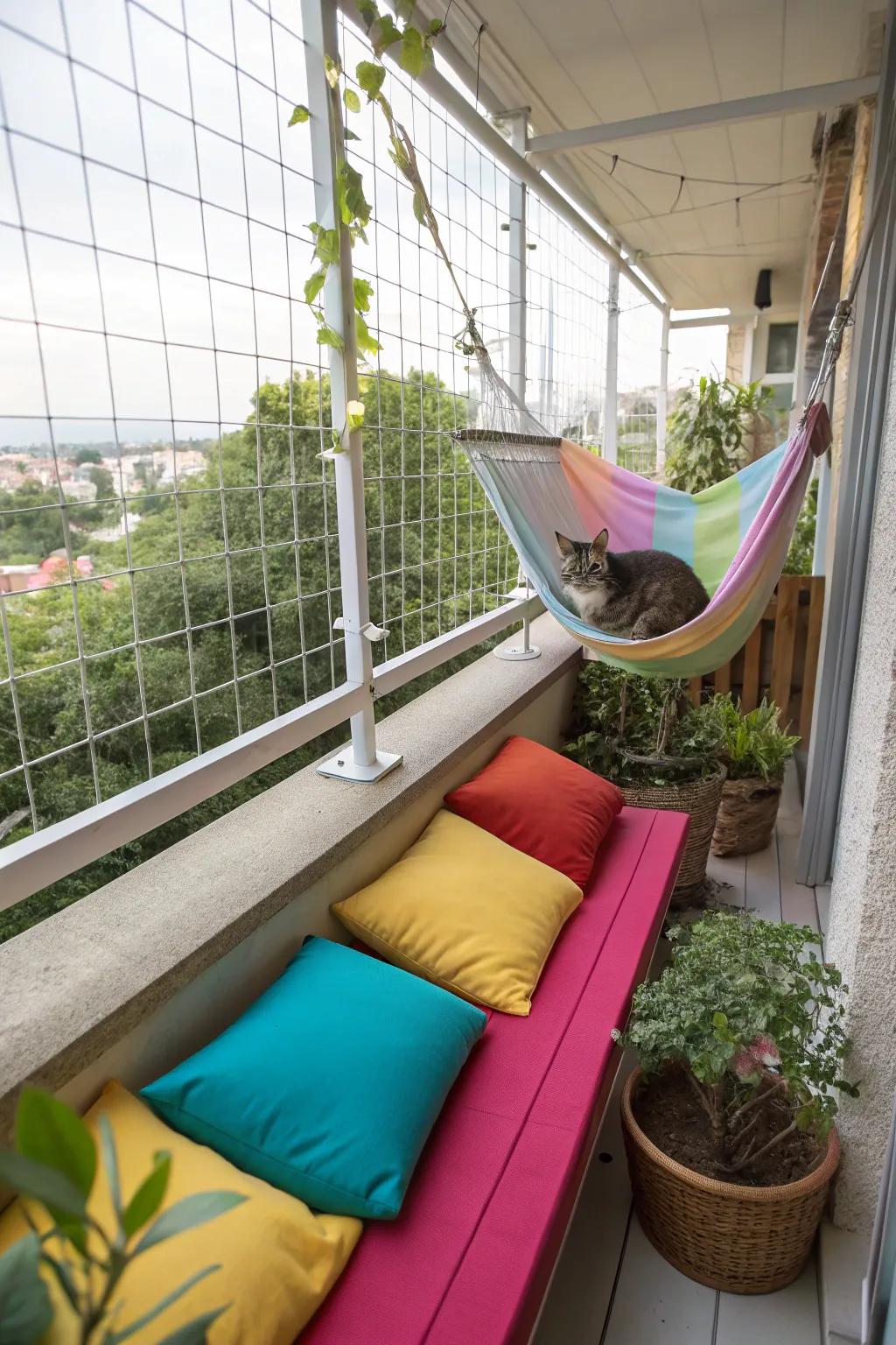 Comfort items such as pads and slings complete a comfortable catio.