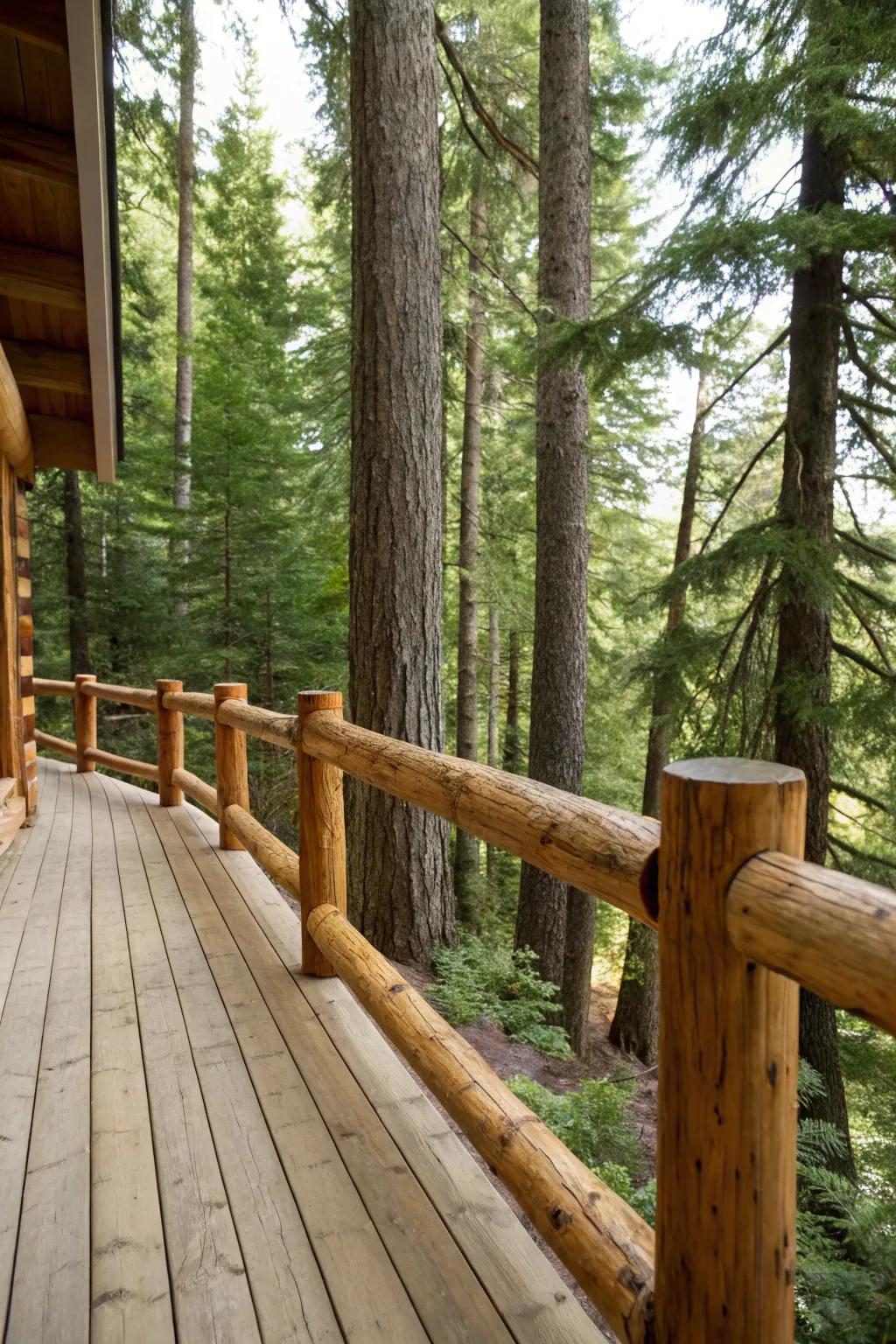 Accept nature with rough-hewn wood railings.