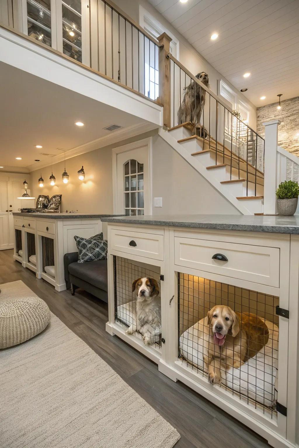 A kennel designed to easily house multiple dogs.