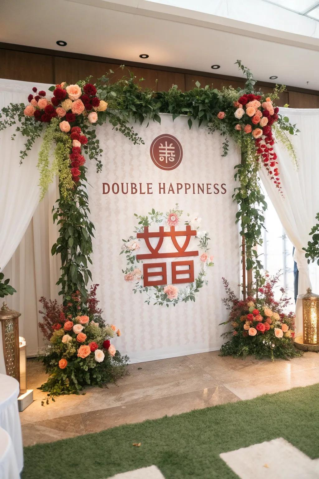 A magnificent wedding scene embellished with traditional themes.