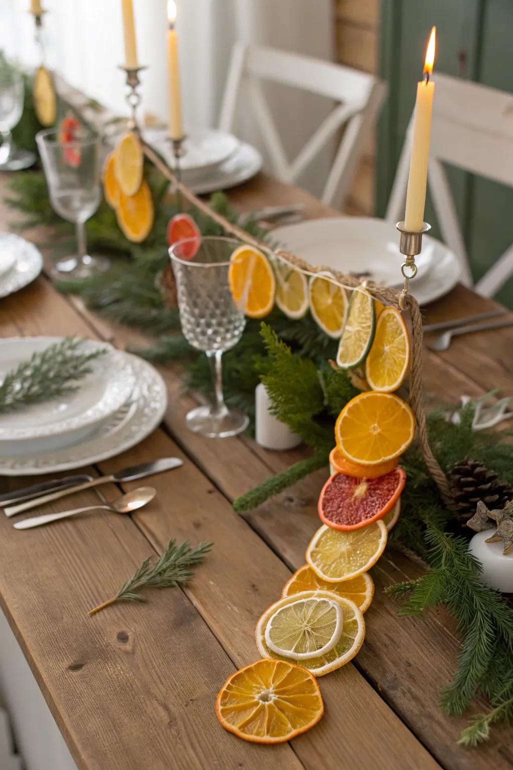 A vibrant and fragrant citrus strand for your festive table.