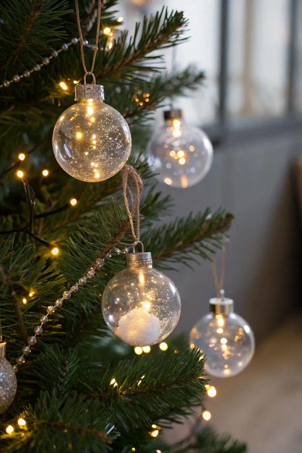 Radiant illuminated ornaments adorning a Christmas tree.