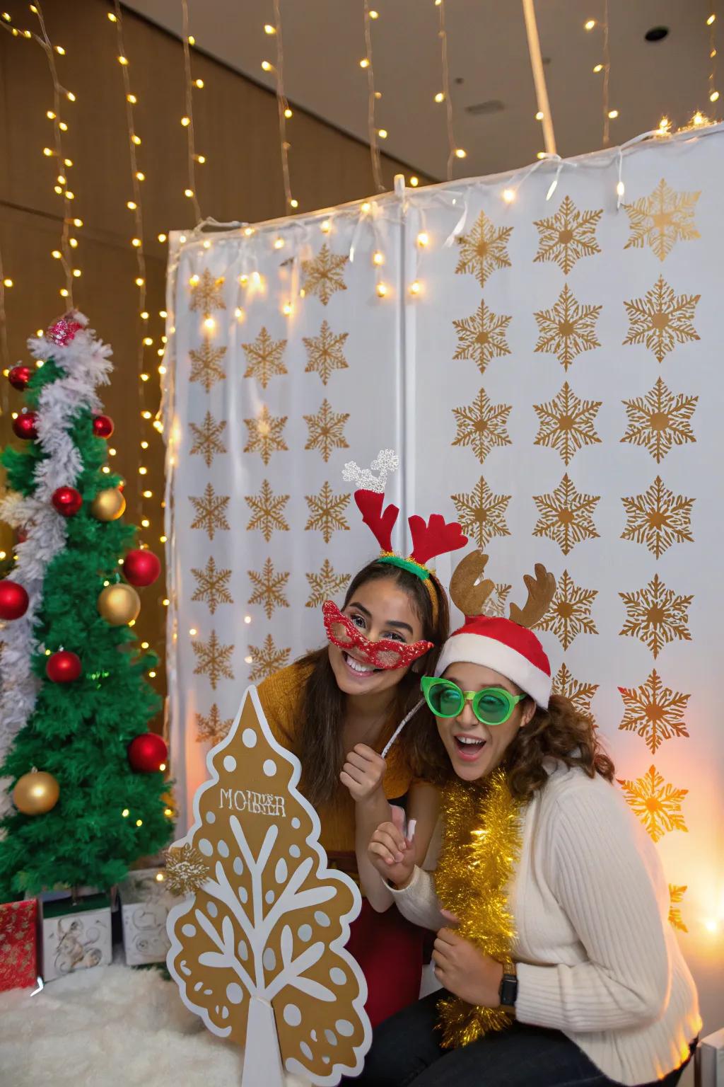 A festive photo booth all set to record holiday smiles and laughter.