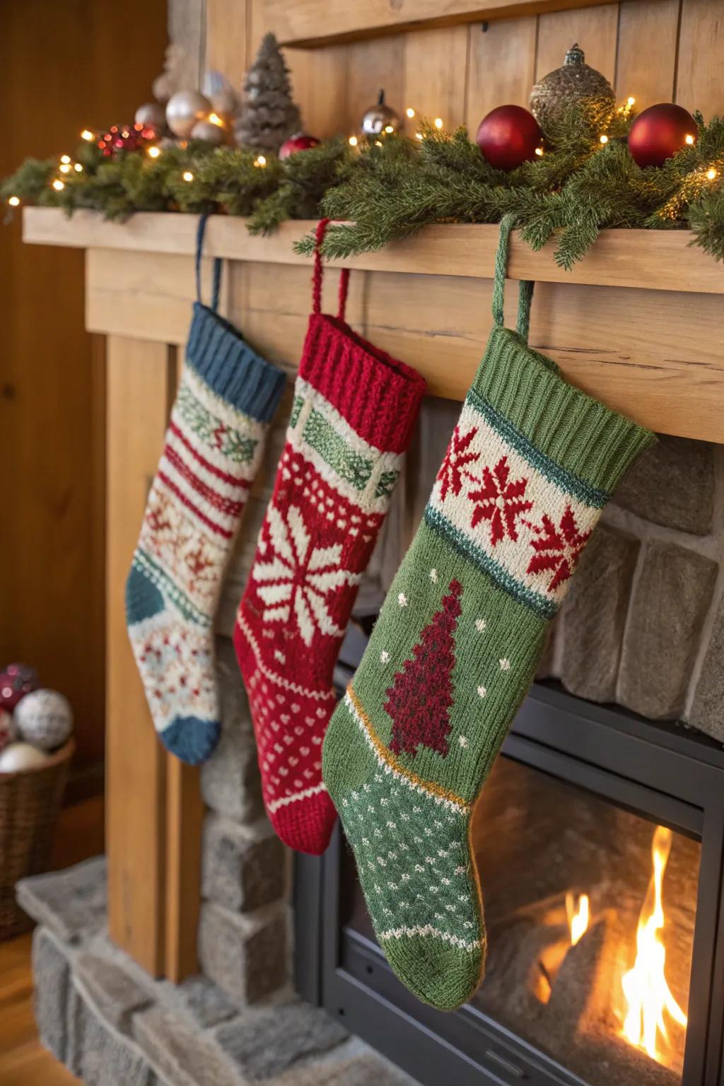Handmade woven stockings add a personal and cozy touch to Christmas.