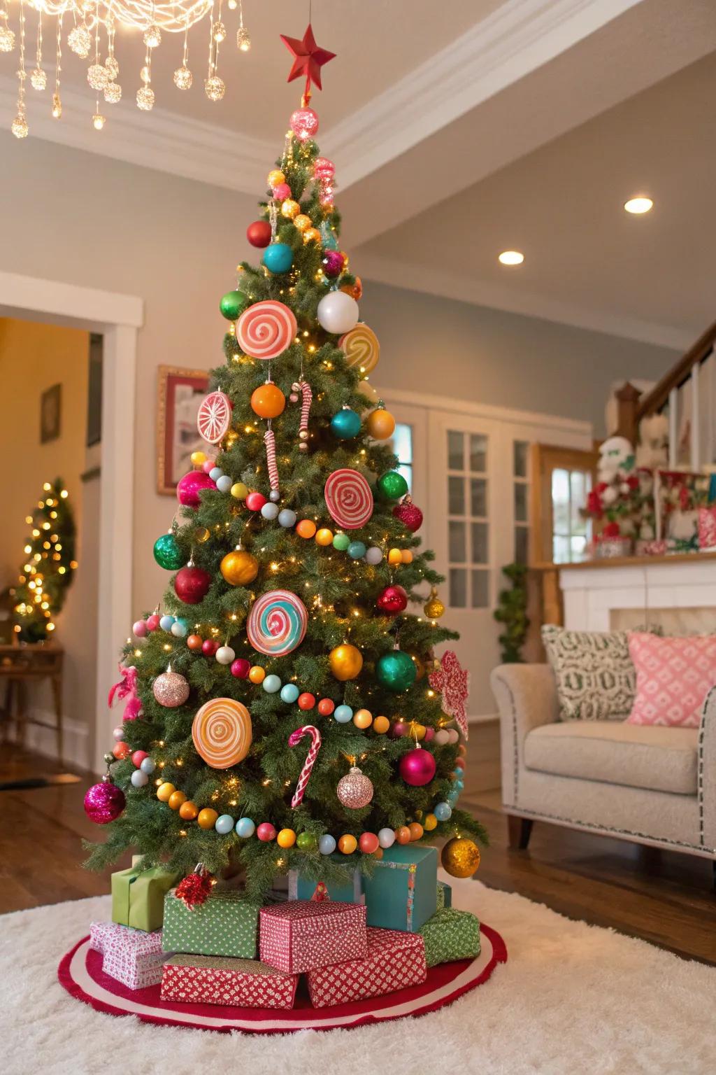 A playful sweets theme injects vibrant fun into your festive décor.