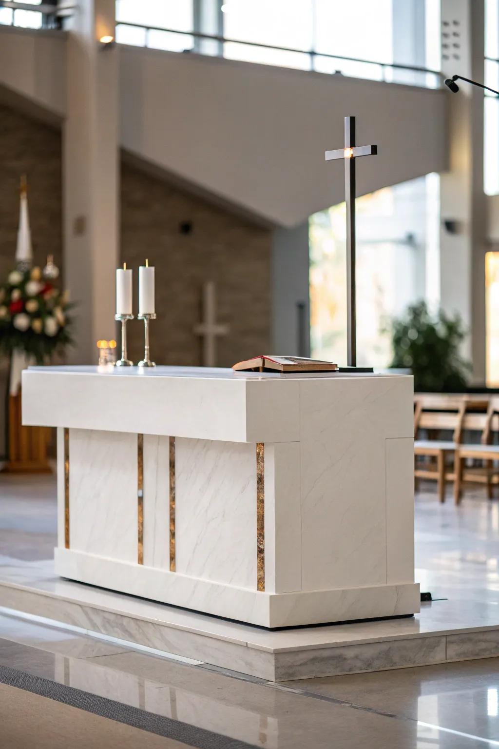 A simple place of worship featuring neat lines, providing a modern and soothing space.