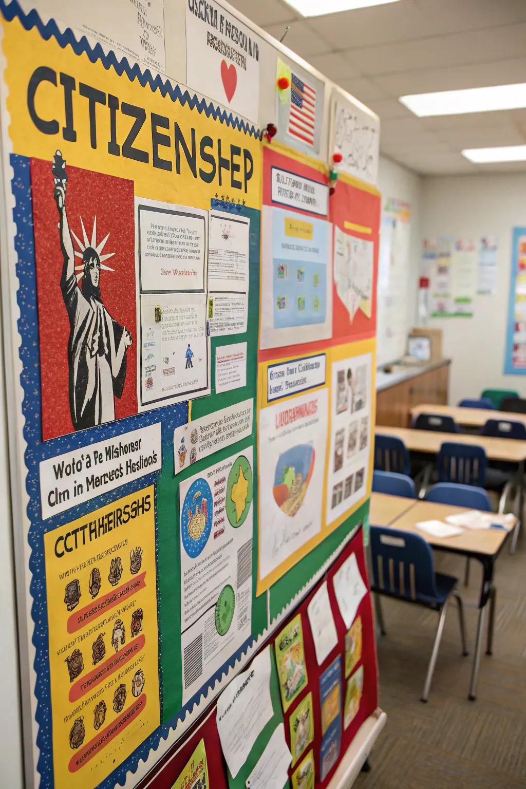 Bright visuals and graphics make the bulletin board stand out.