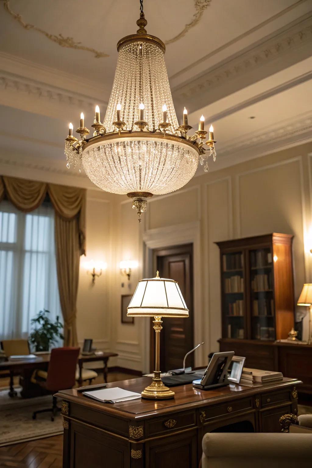 Elegant lighting fixtures elevate the sophistication of any office.