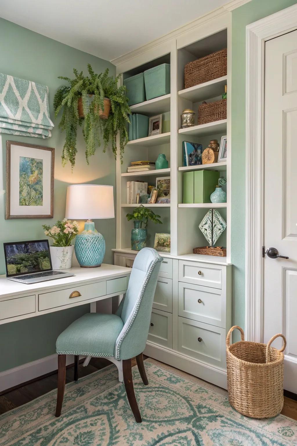 Achieve a tranquil, inviting cloffice with a thoughtfully chosen color palette.