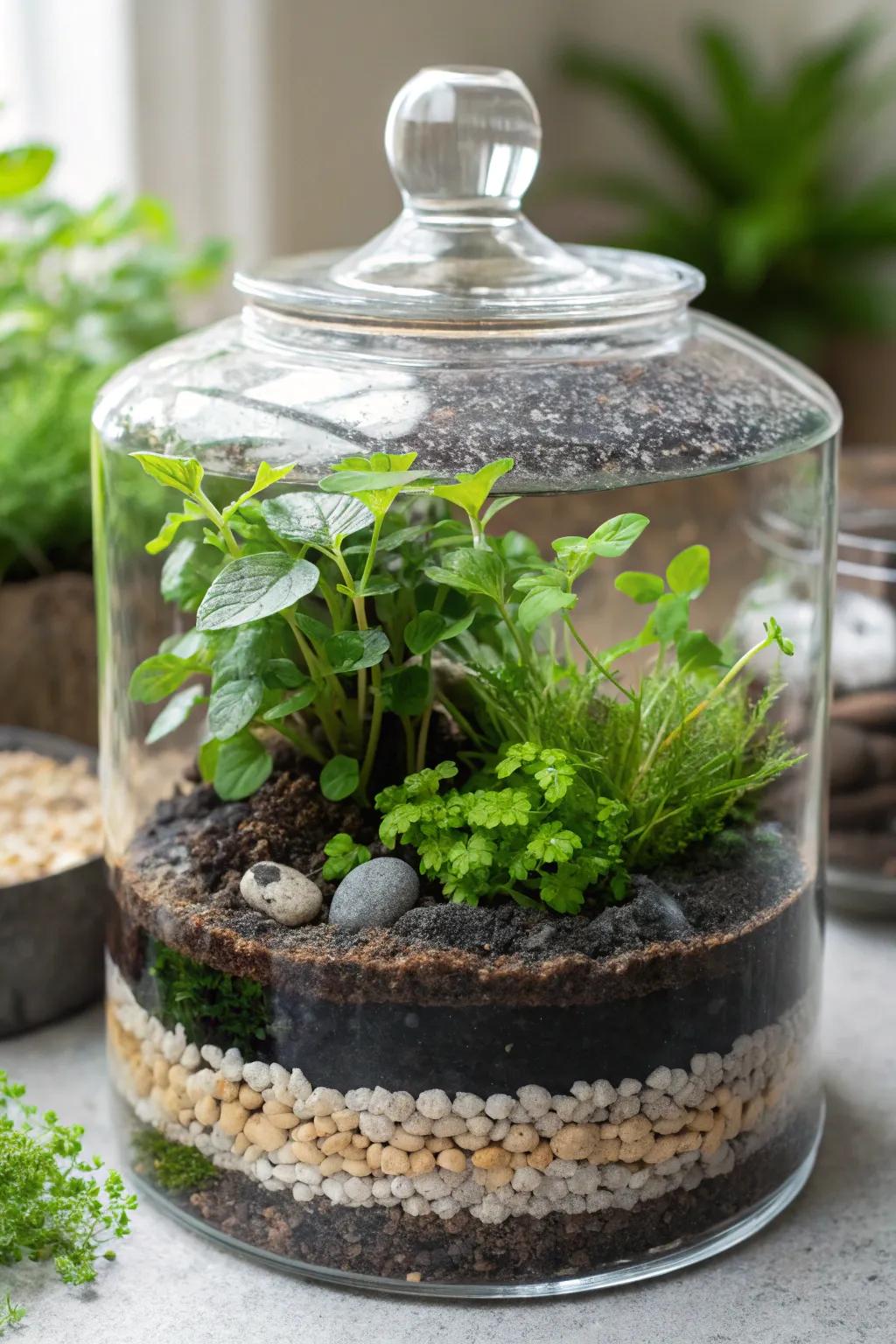 A stratified scenery terrarium, displaying the elaborate splendor of nature.