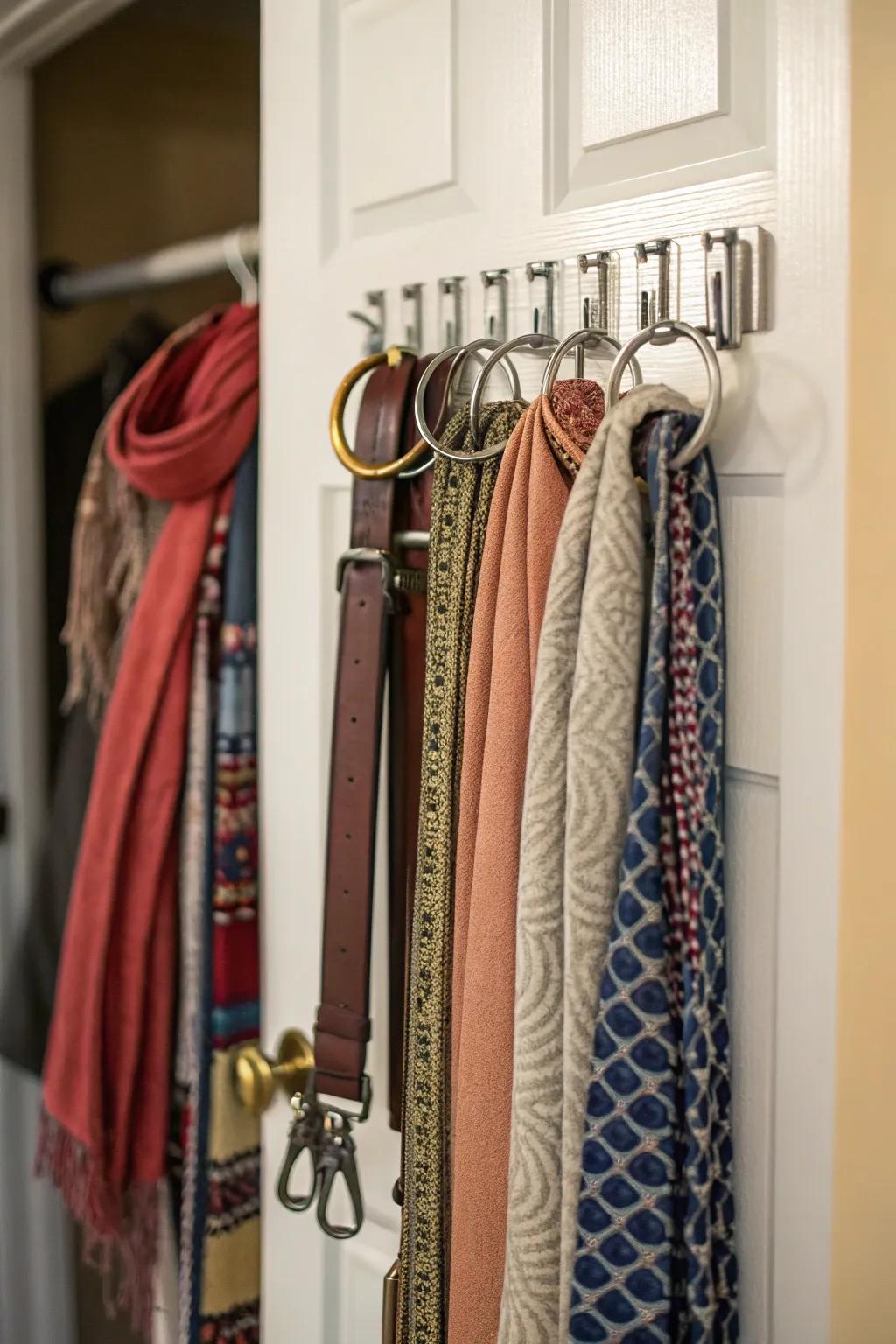 Use hooks to keep your accessories organized and easy to get to.