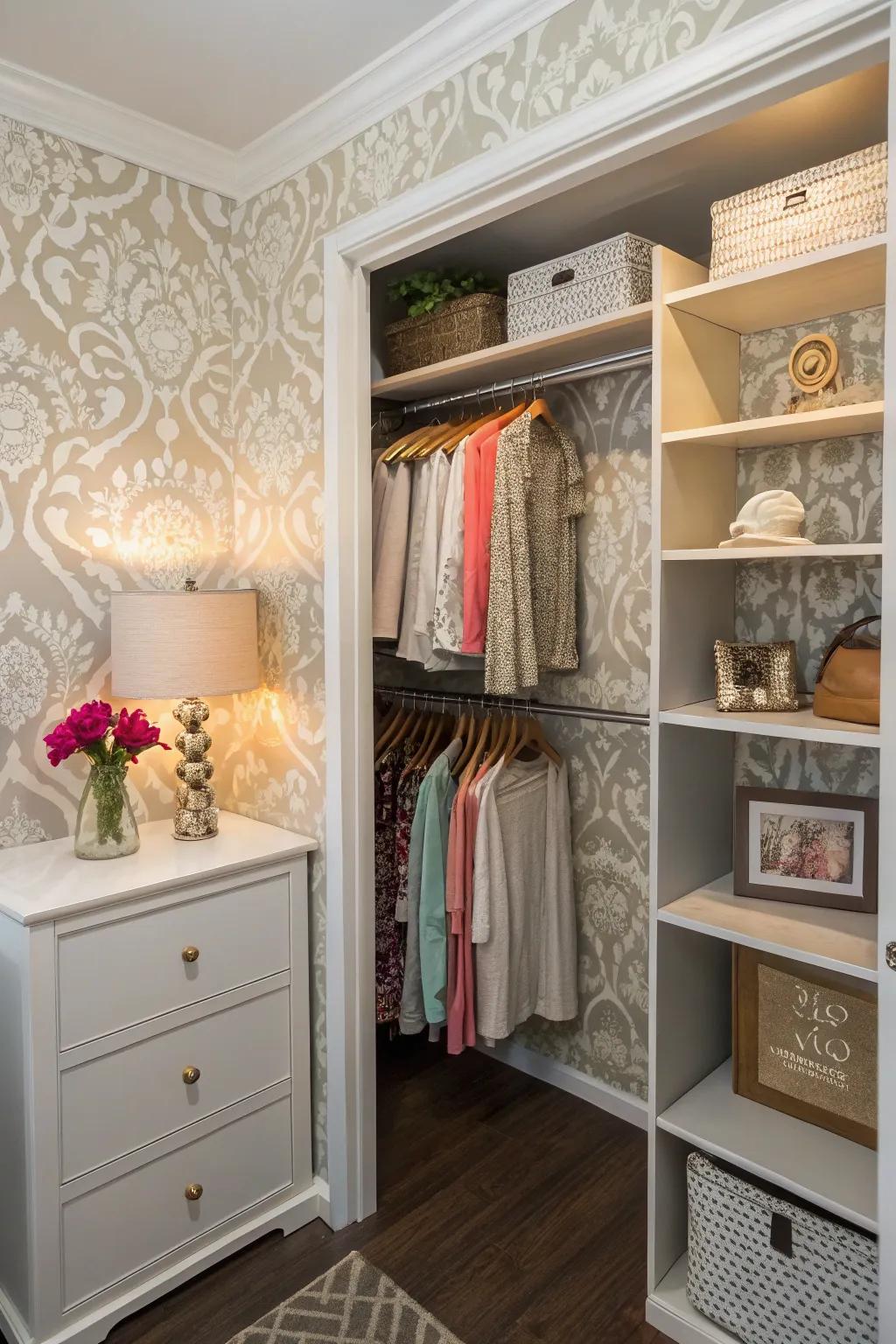 Decorative accents introducing charm and character to the closet.
