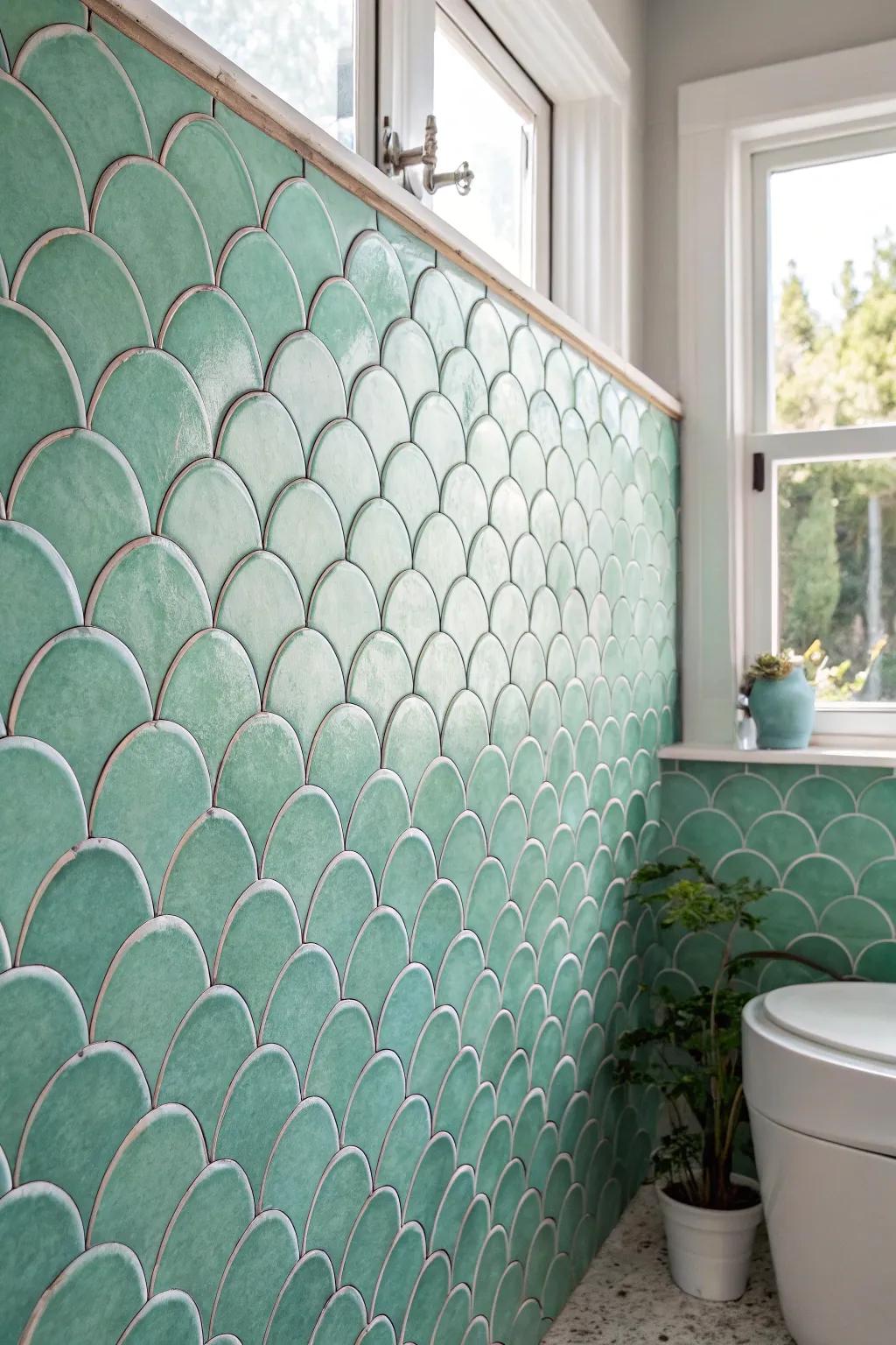 Scallop tiles introduce a whisper of the sea's hidden gems into your bathroom.