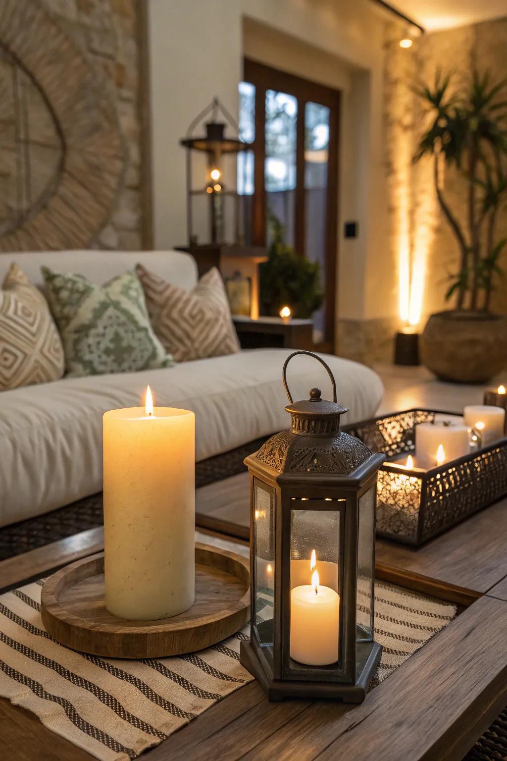 Lighting features add warmth and a sense of peace to your living area.