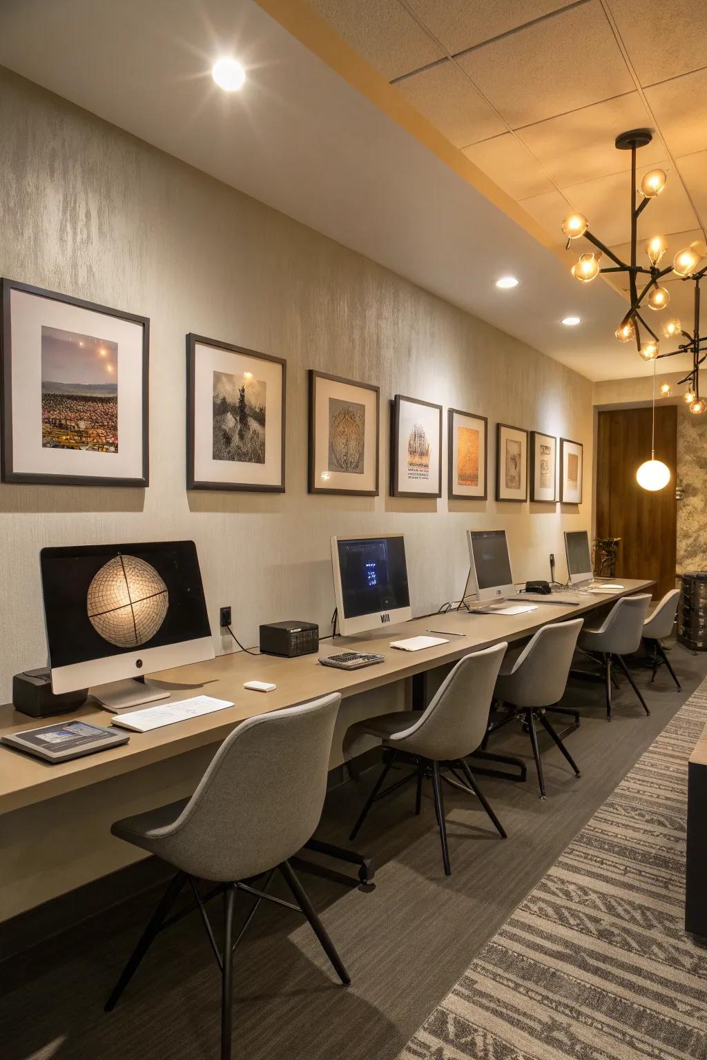 A computer room illuminated with ambient lighting, setting the mood perfectly.