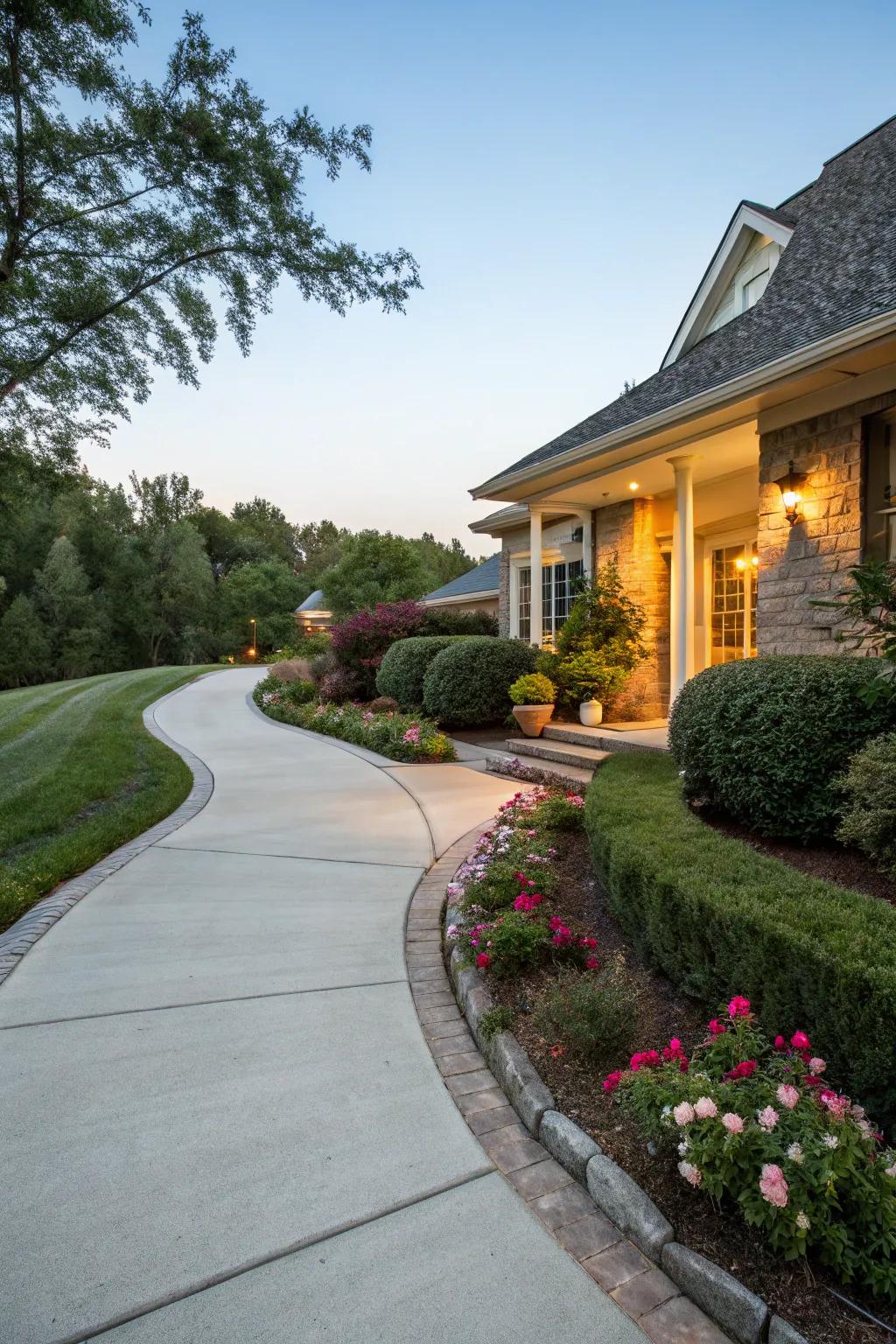 A bent driveway design that exudes sophistication and flow.