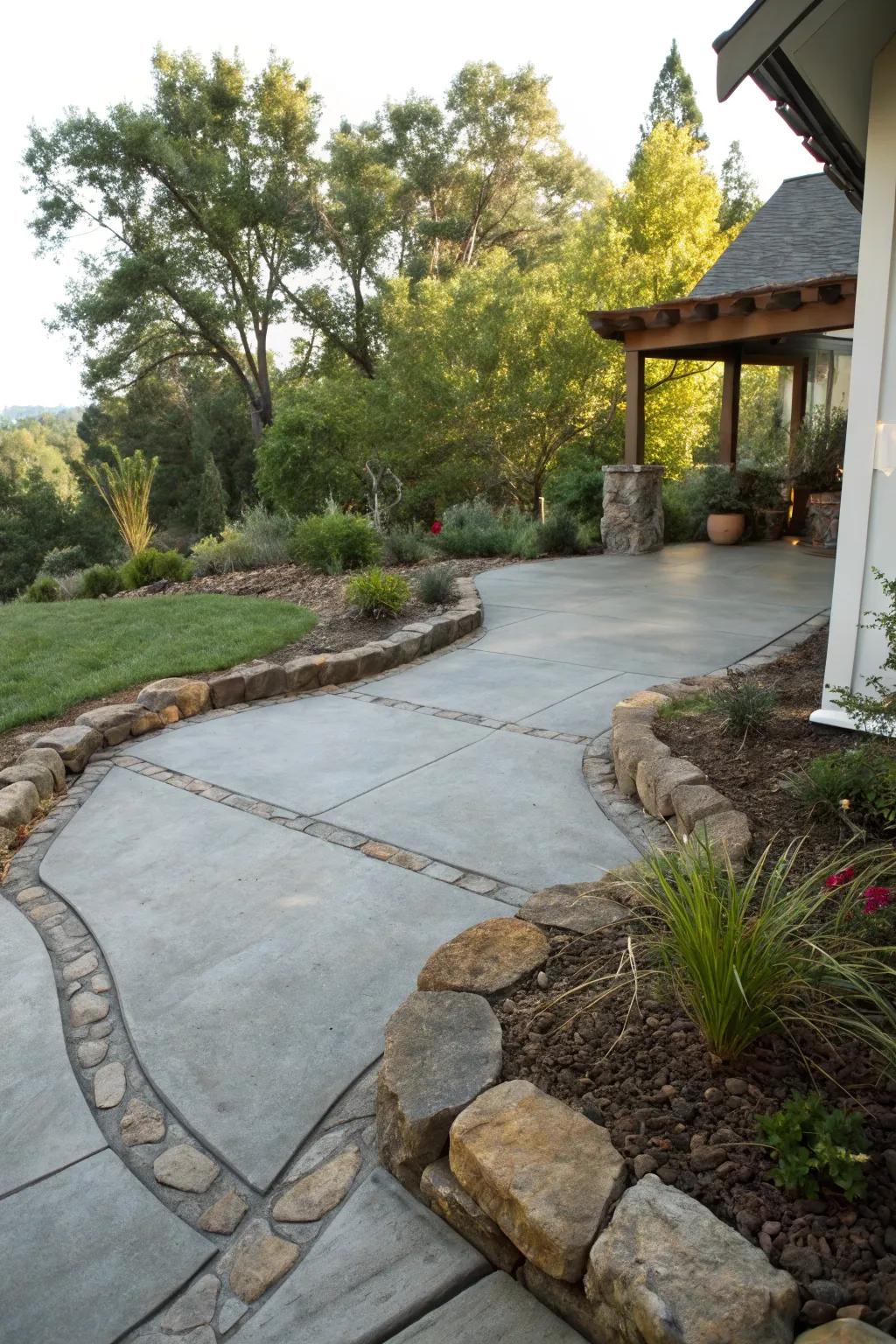 Natural stone borders provide rustic charm and enduring beauty.
