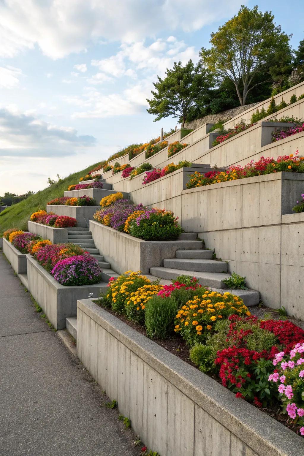 Terraced walls make slopes more functional and beautiful.