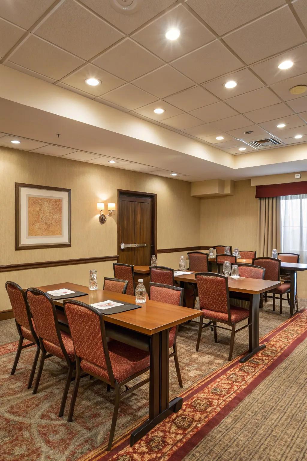 Soothing, neutral create a peaceful setting for productive meetings.
