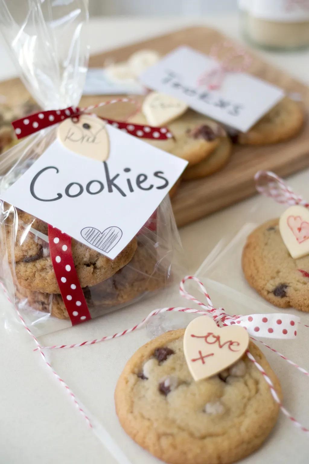 Customized labels impart a heartfelt touch to cookie gifts.