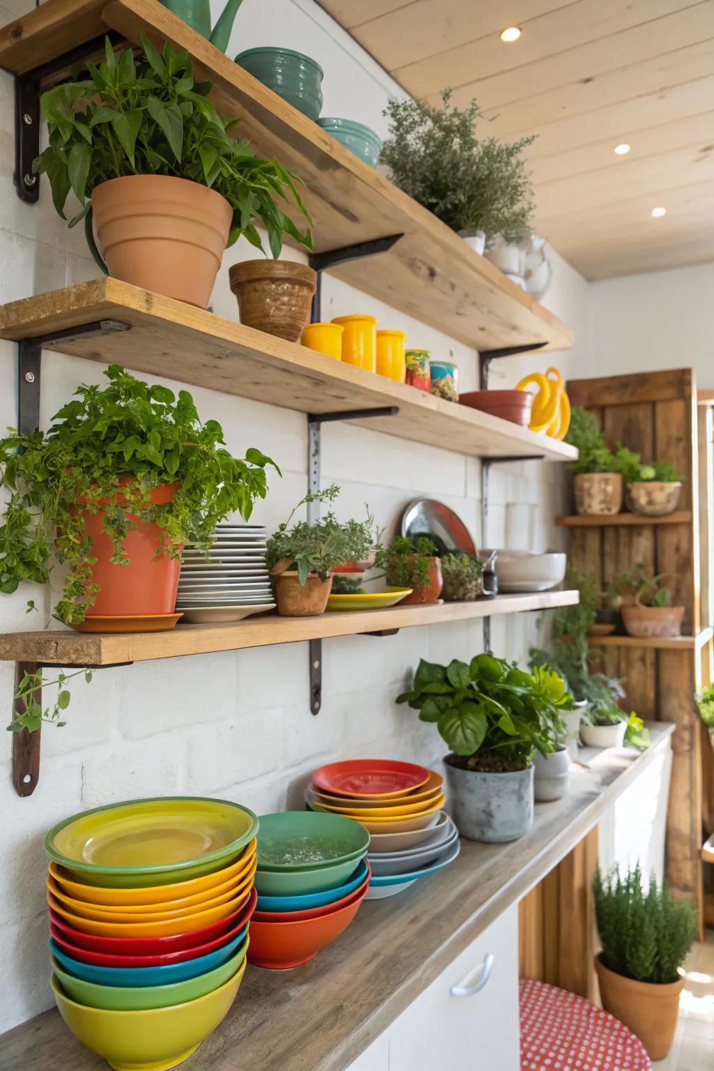 Open shelves contribute a light and breezy feel to corner spaces.