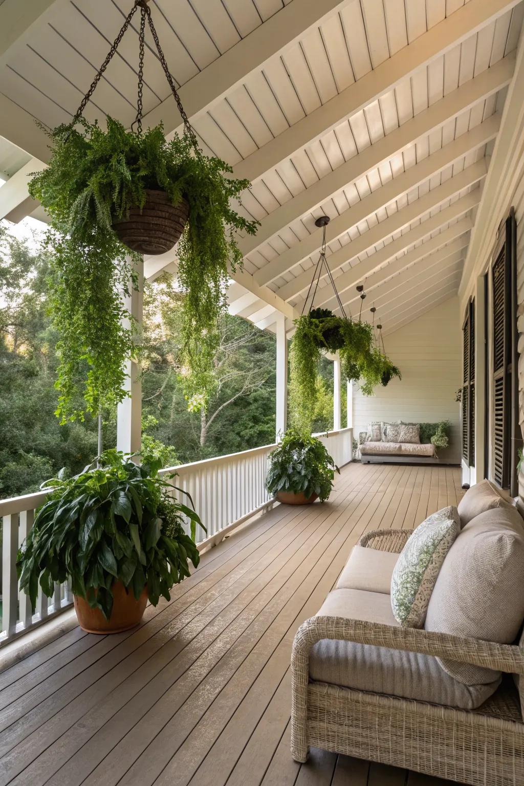 An angled roof adds architectural appeal to the porch.