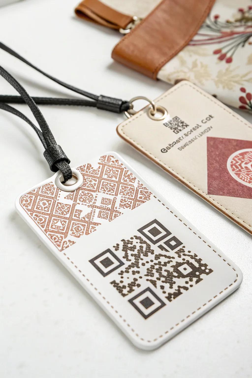 An interactive hang tag with a QR code, inviting customer engagement.