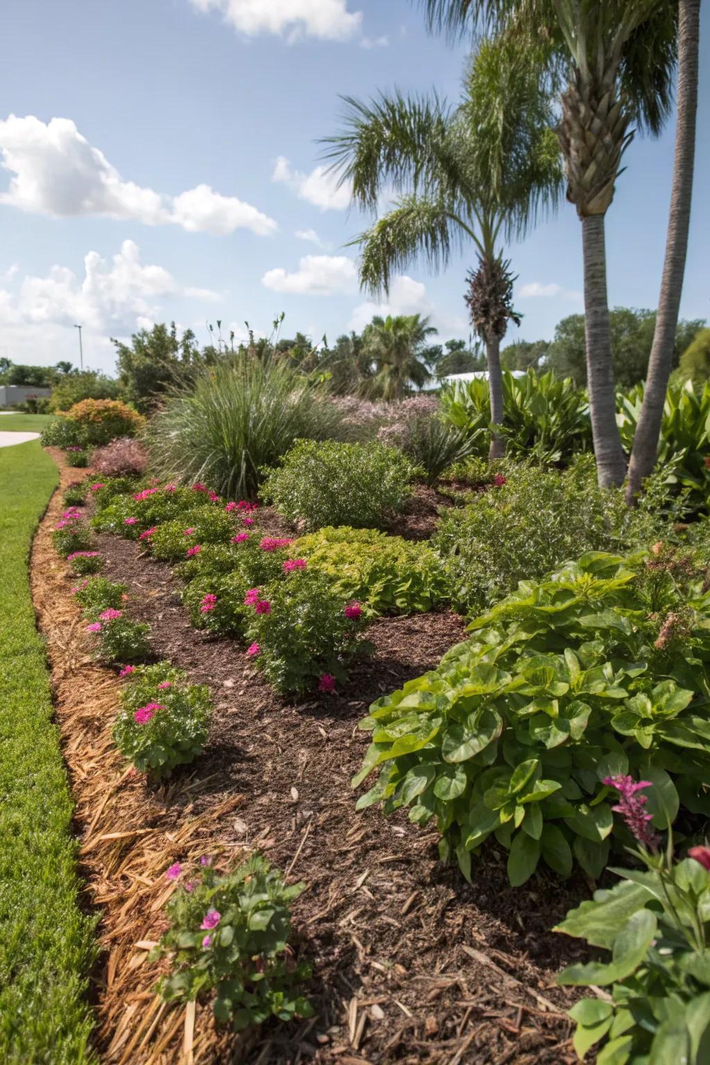 Ground cover beds keep your yard orderly and aid in moisture preservation.