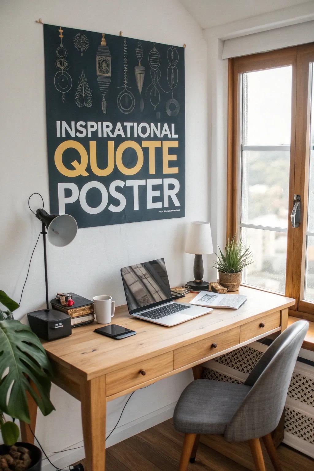An empowering saying poster offering inspiration in a home office.