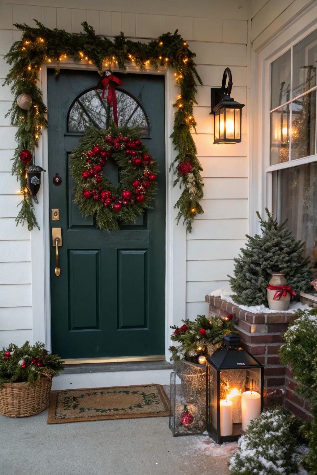 A seasonal wreath brings festive joy to the entrance.