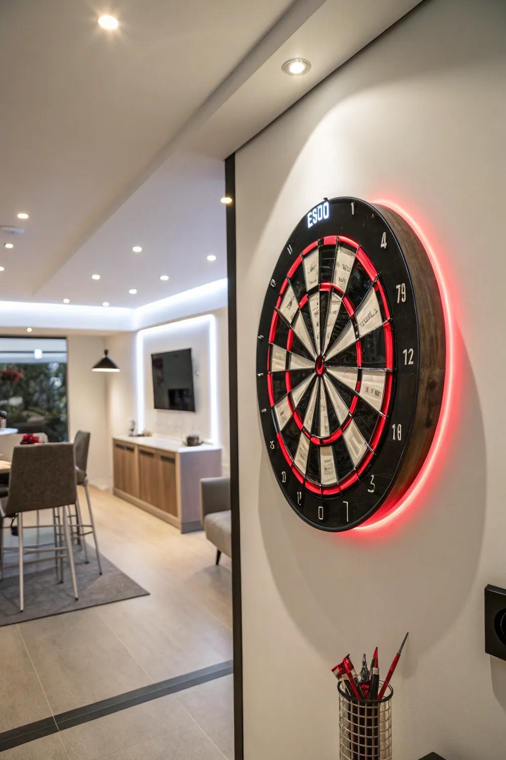 Spot lighting that enhances your dart board wall.