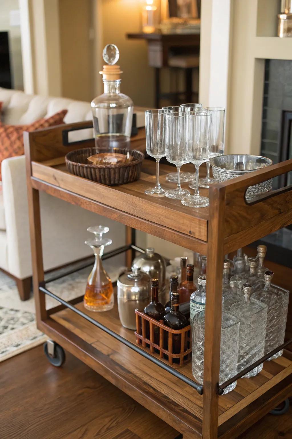 A chic home bar featuring stylish glass vessels.