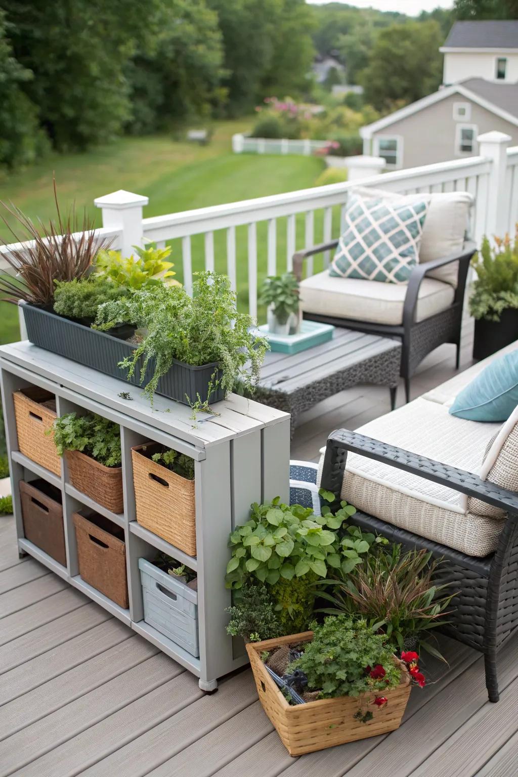 A thoughtfully arranged deck maximizes the use of limited space.