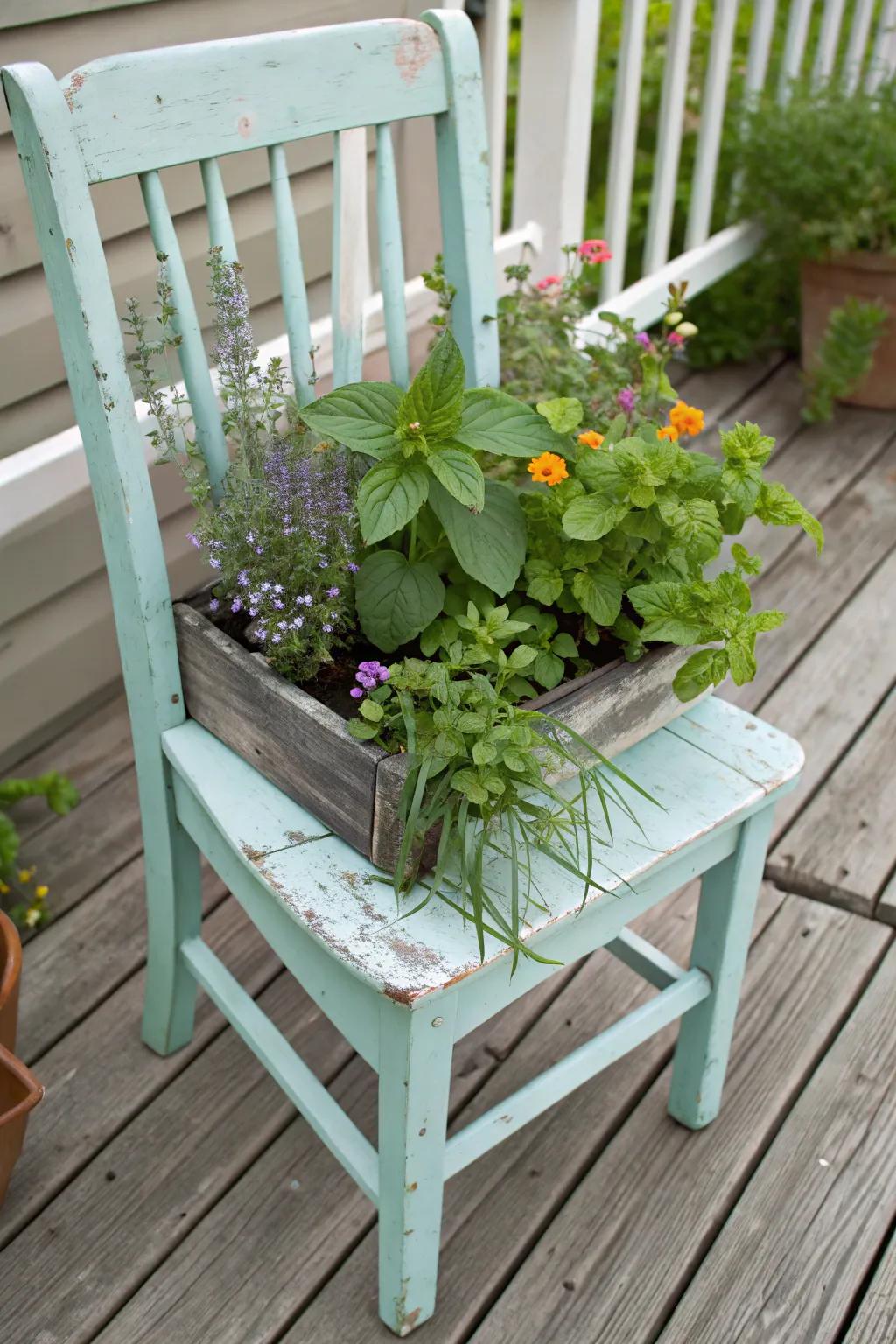 Transform old furniture into unique herb boxes.
