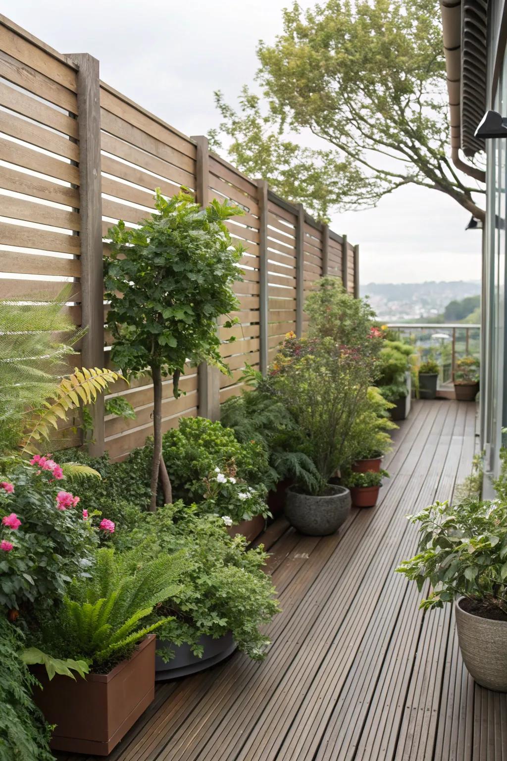 Potted plants boosting privacy and adding a natural element.
