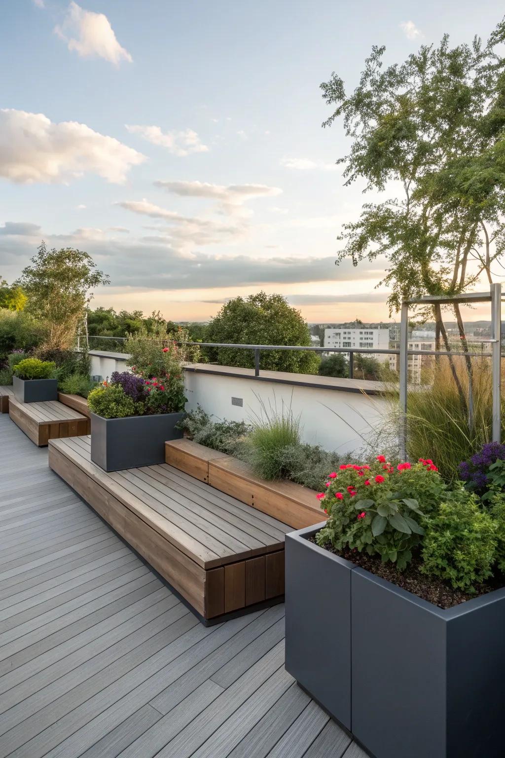 A modern design with floating benches.