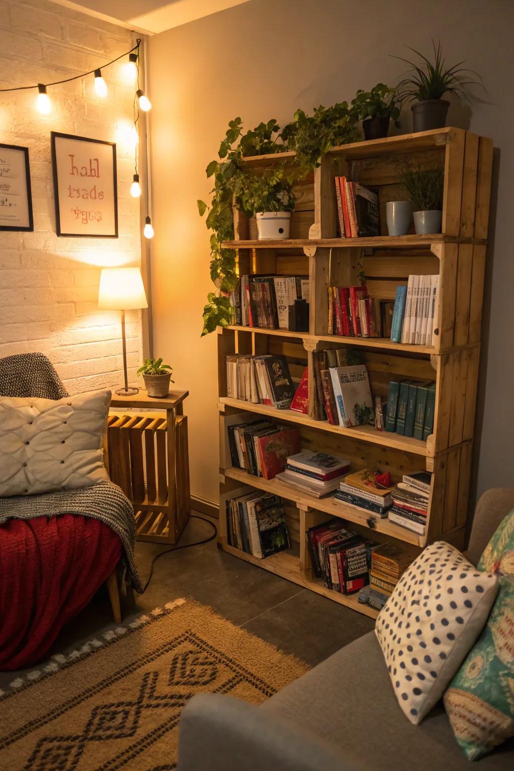 Incorporate organization and flair into your books with a pallet bookshelf.