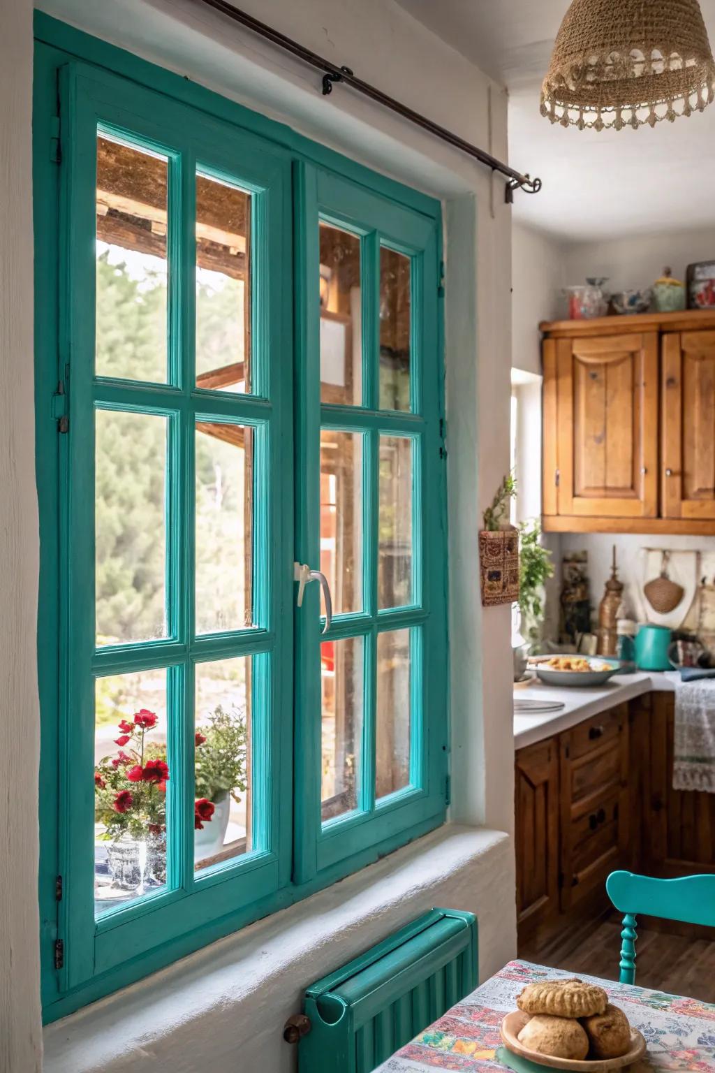 Dynamic blue-green window borders introduce a burst of color.
