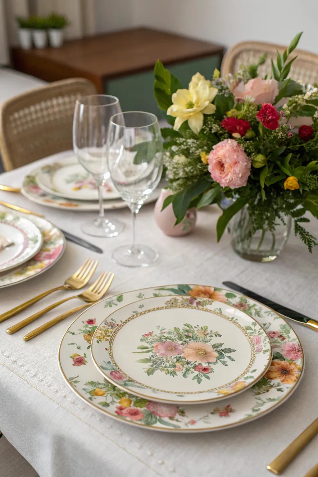 Presentation plates enhanced with fresh flowers for a vibrant look.