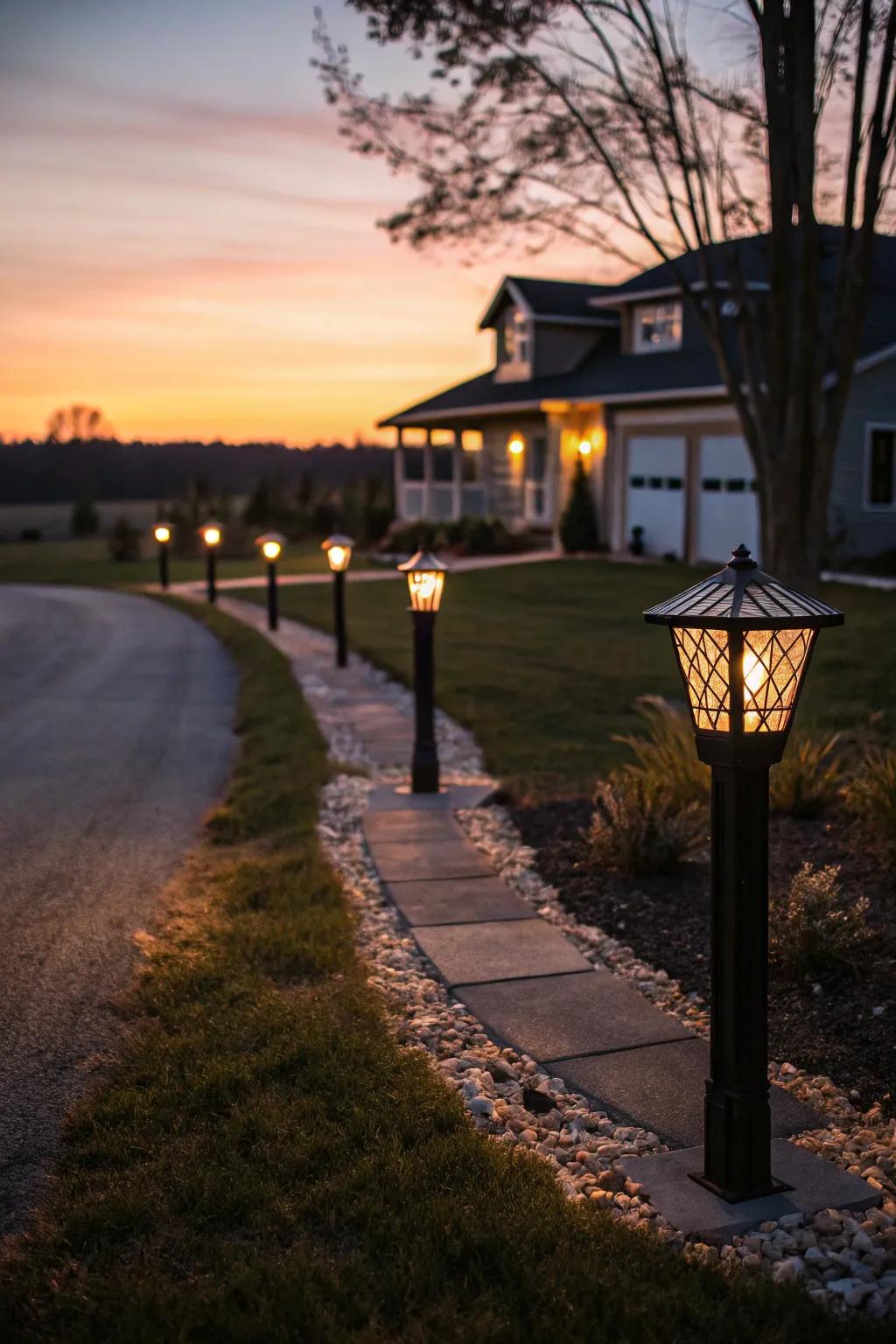 Illuminated poles ensure visibility and enhance the charm of your driveway.