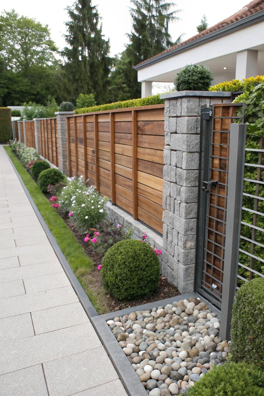 Blended elements introduce artistic flair to timber barriers.