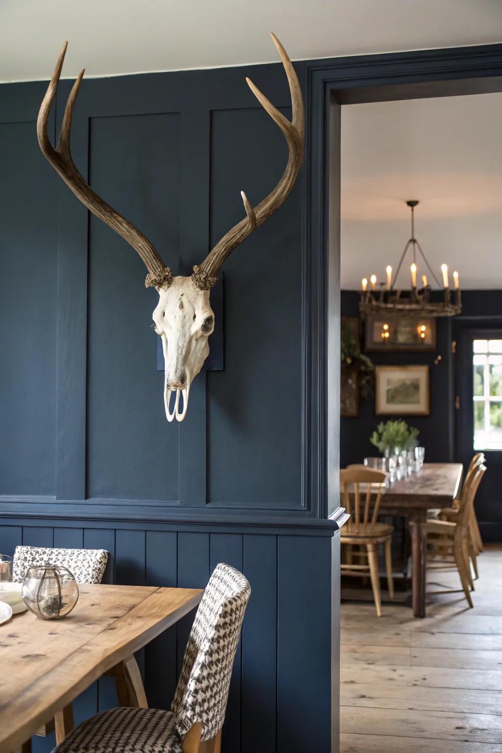 A bold palette foundation ensures a deer skull display commands attention.