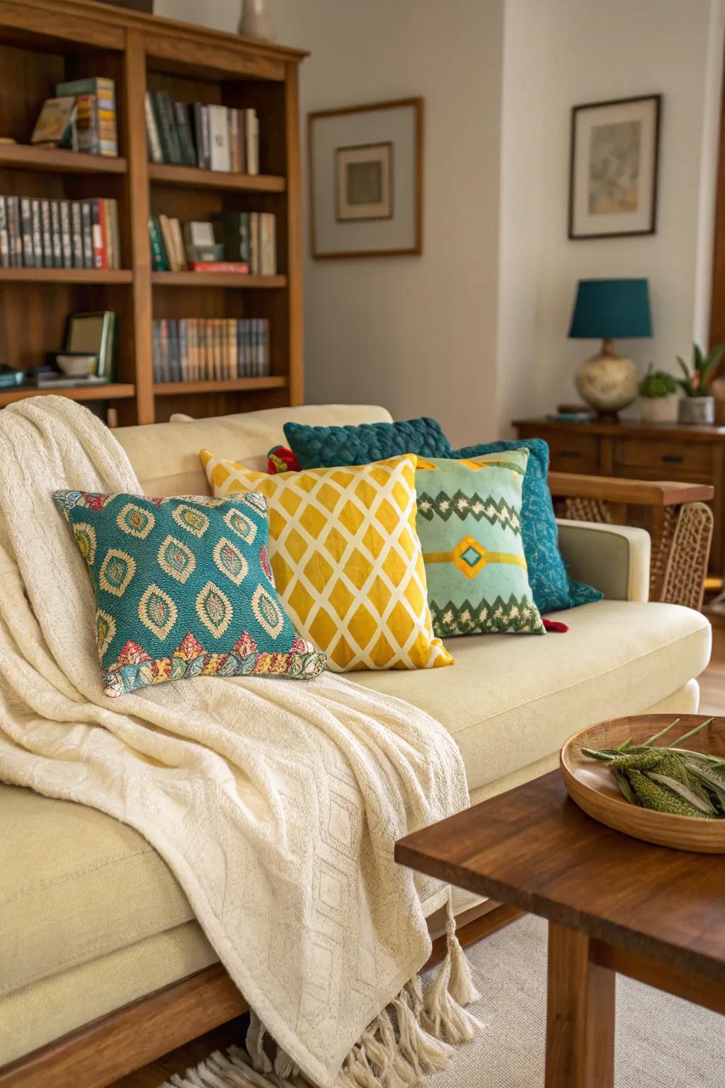 Decorative accessories adding warmth to a home den.
