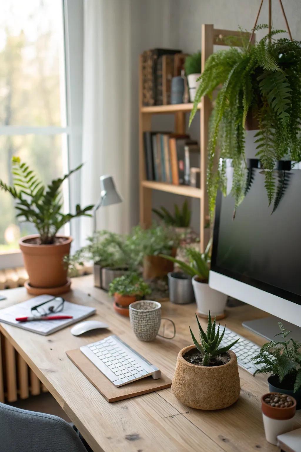 Greenery brings a lively, refreshing touch to your workspace.