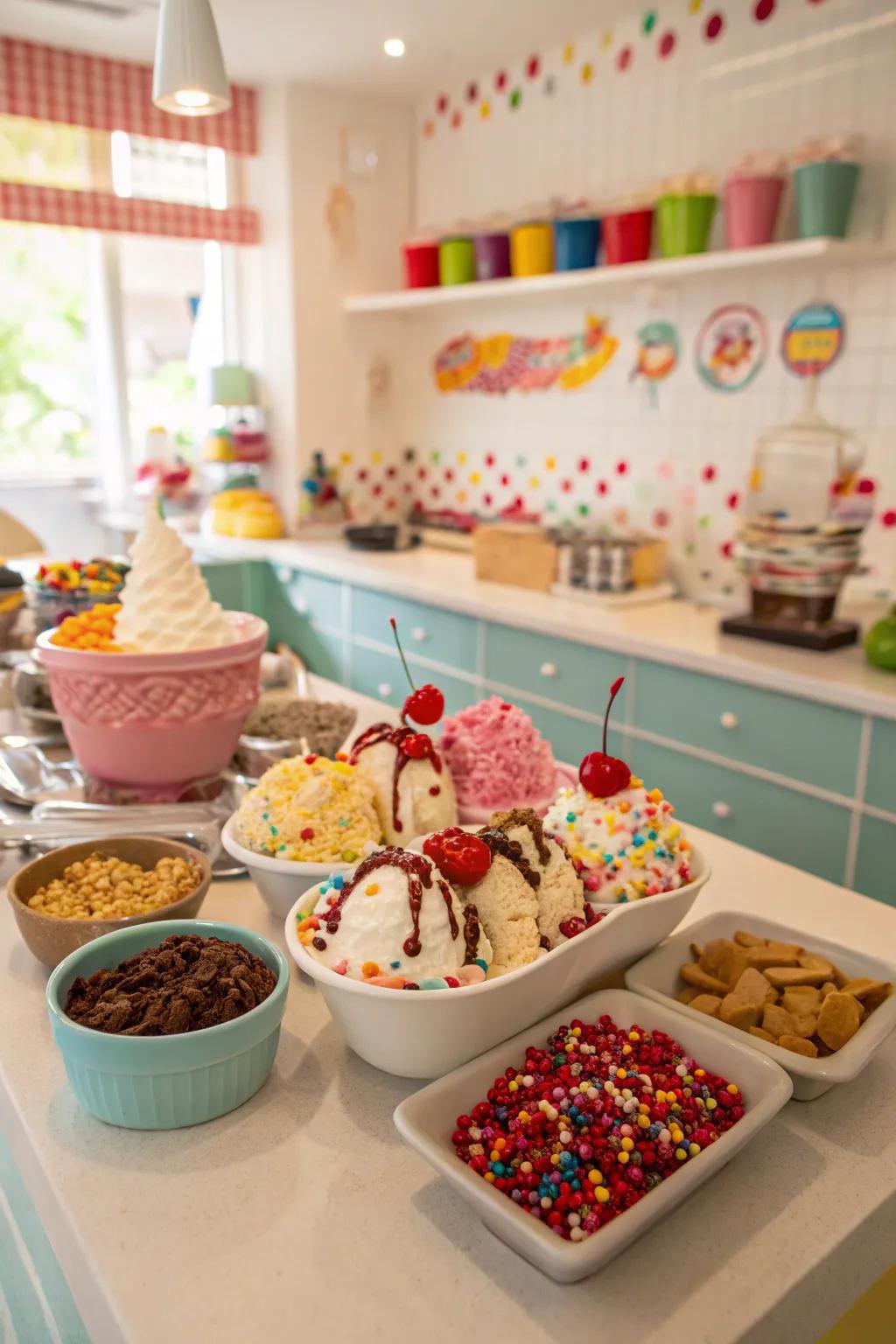 An interactive frozen treat creation spot for sweet pleasure.